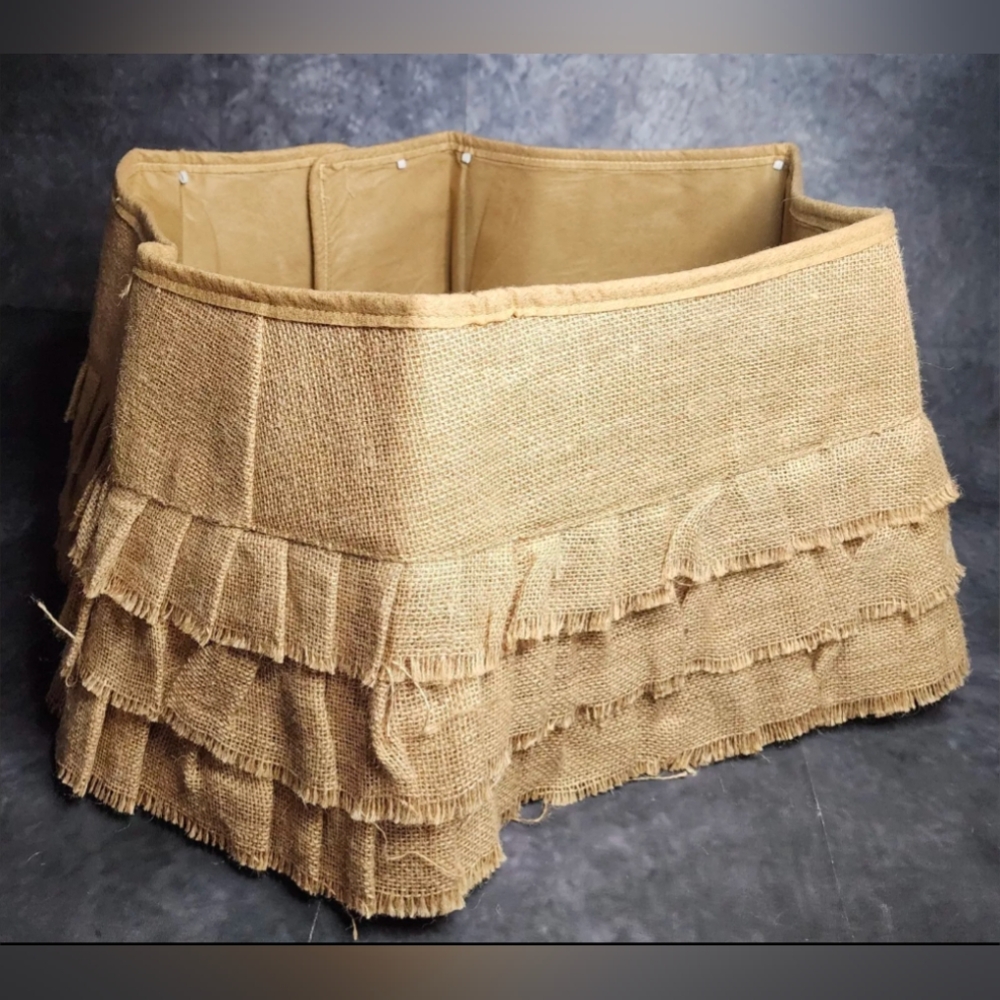 New Traditions Ruffled Burlap Tree Cover Stand 3 tier Country Christmas 3 tier
